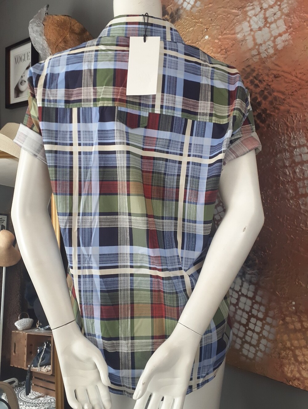 Zara Nwt Classic Short-Sleeve Plaid Button-Up Shirt - Green, Blue And Red - Picture 5 of 13